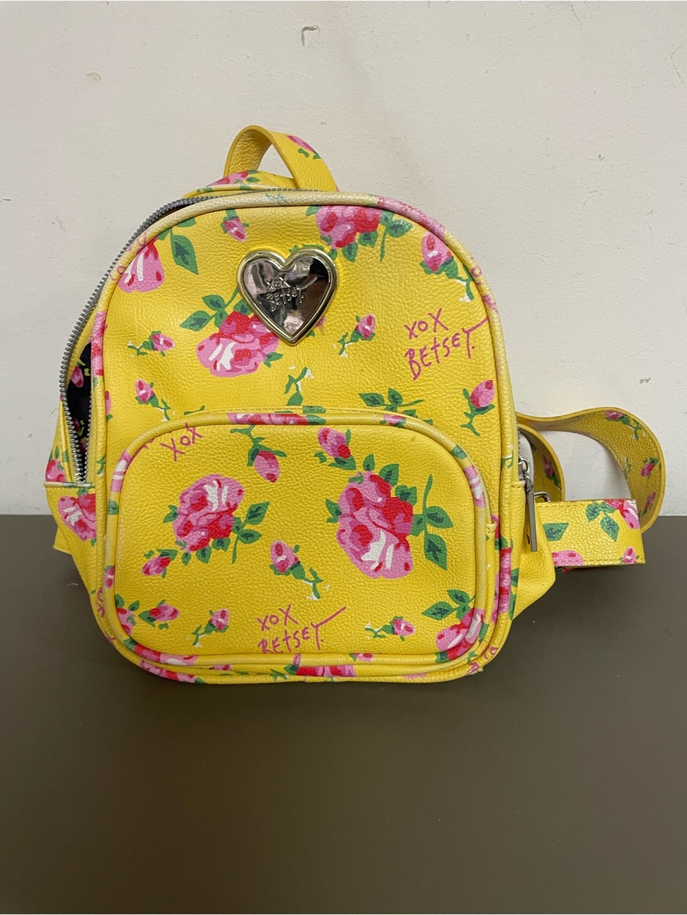 Betsey Johnson Yellow Floral Heart Charm Kids Backpack